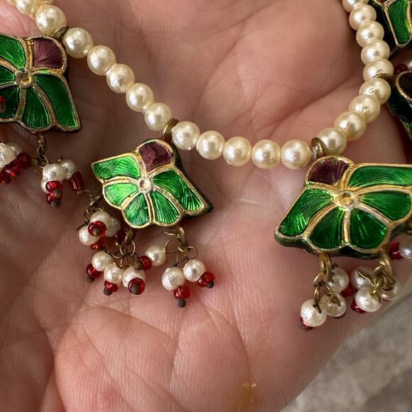 Vintage Kundan Pearl Reversible Necklace Set - Picture 5 of 7